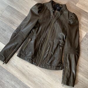 MACKAGE Collarless Leather Puff Sleeve Jacket